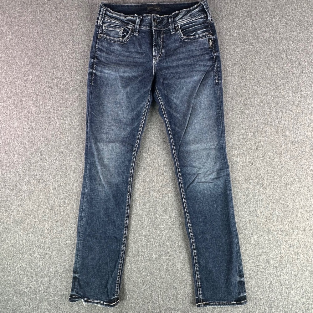 Silver Jeans Co. Jeans Womens 28 Elyse Straight Blue Mid Rise Stretch EXCELLENT